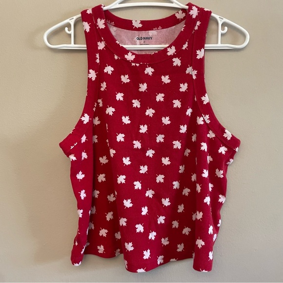 4/$10🎄Old Navy Red & White Canada Maple Leaf Ribbed Tank Top - Picture 2 of 6